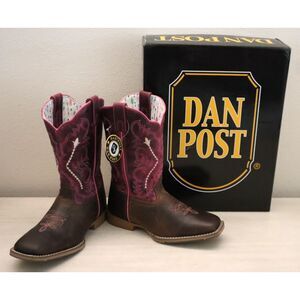 Dan Post DPC5003 Youth Girl's Sz 4D Tan/Pink Leather Salina Western Boots